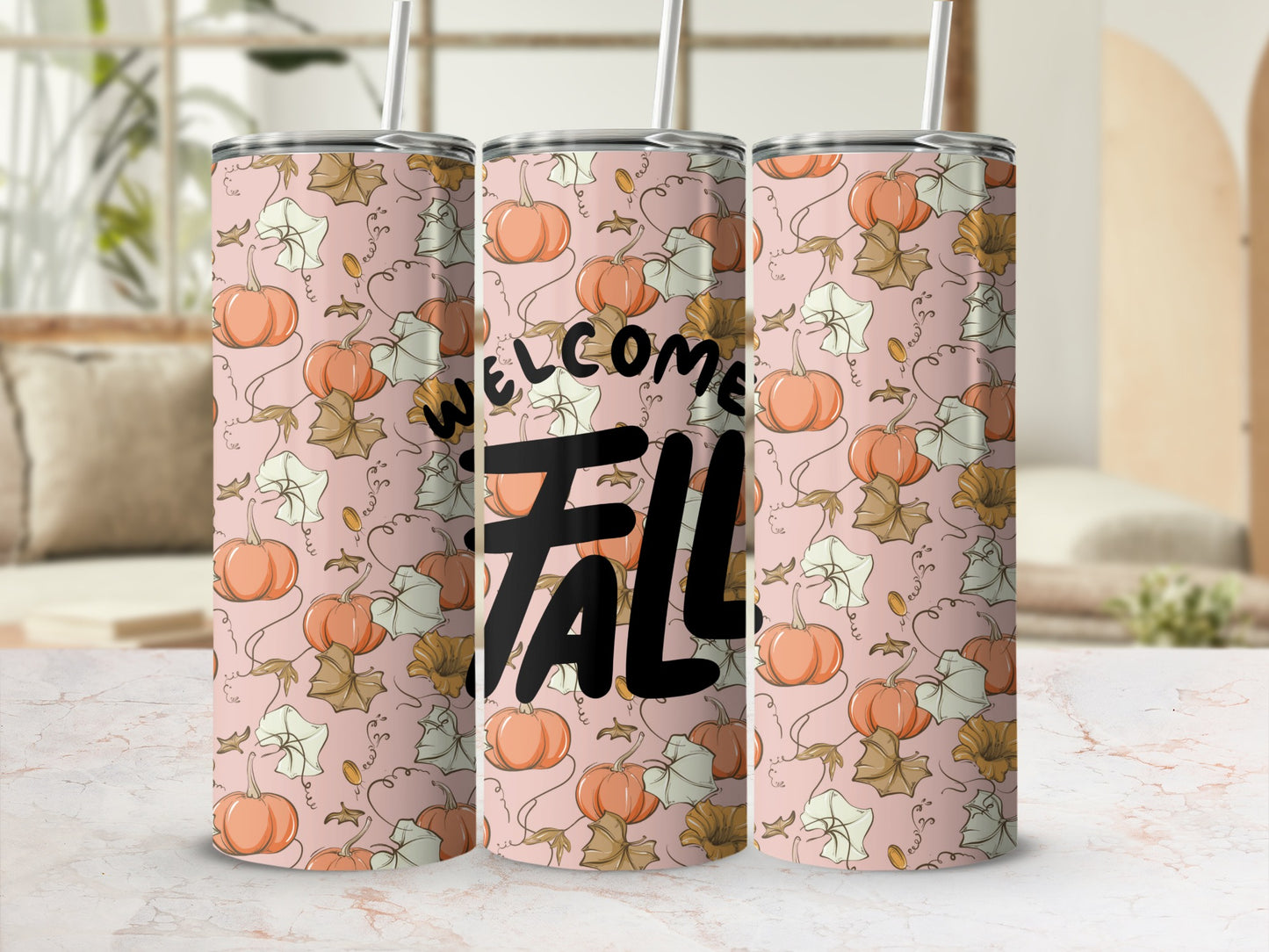 Welcome Fall Pumpkin Autumn Pattern Drinkware