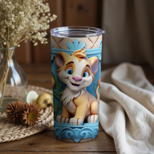 Adorable Cartoon Lion Print Tall Insulated Tumbler