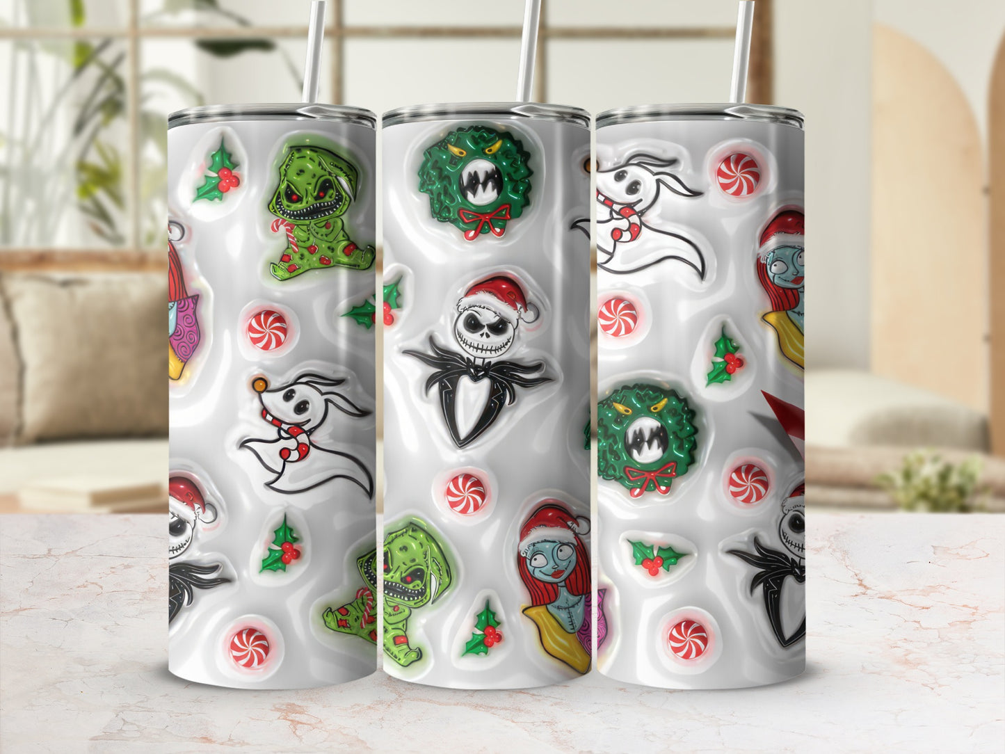 Festive Holiday Themed Drink Tumbler with Characters