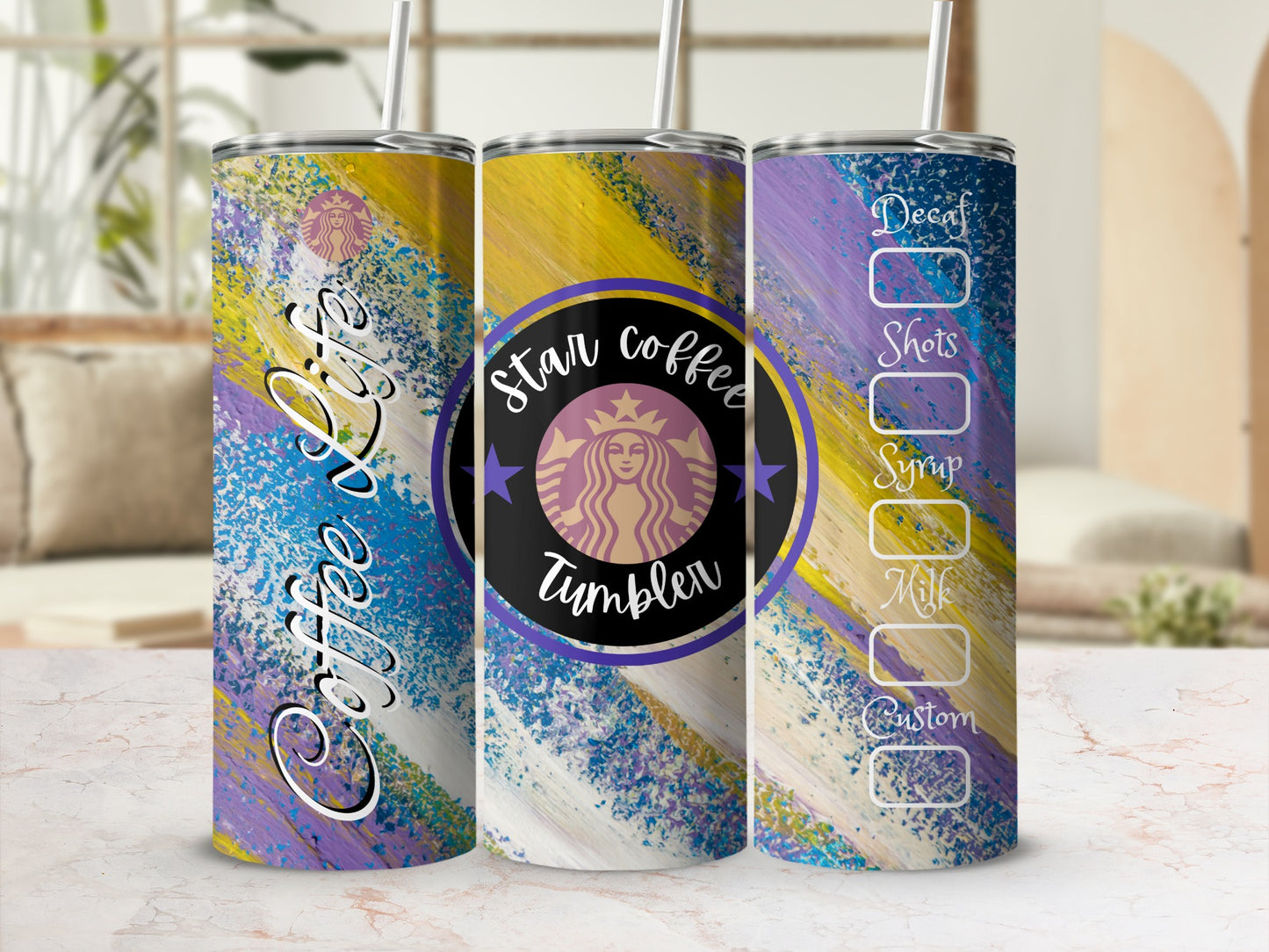 Colorful Abstract Design Star Coffee Tumbler Product