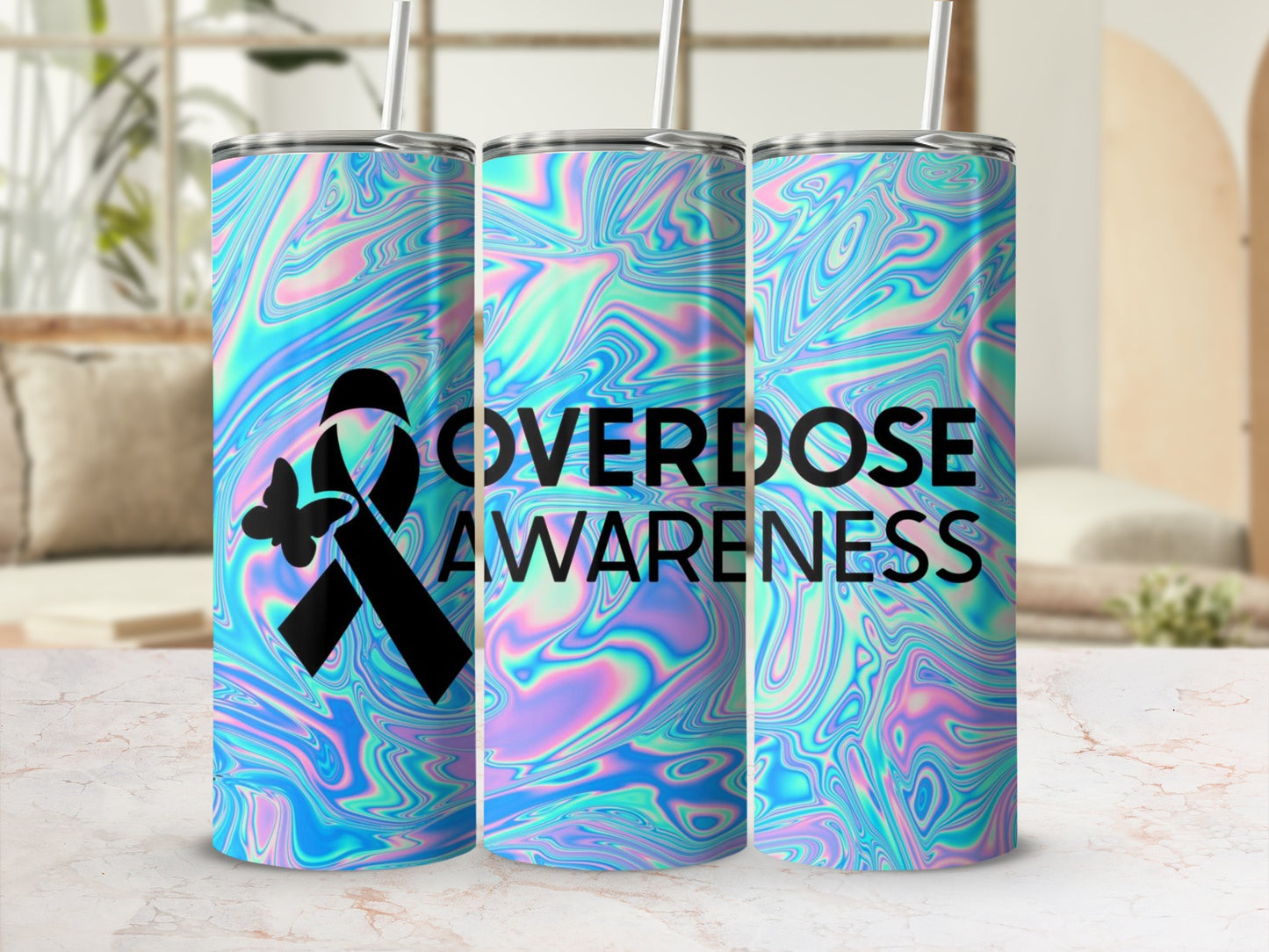 Overdose Awareness Design Tumbler with Swirl Patterns