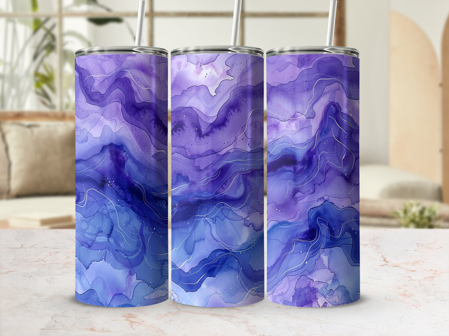 Abstract Blue and Purple Swirl Design Tumbler