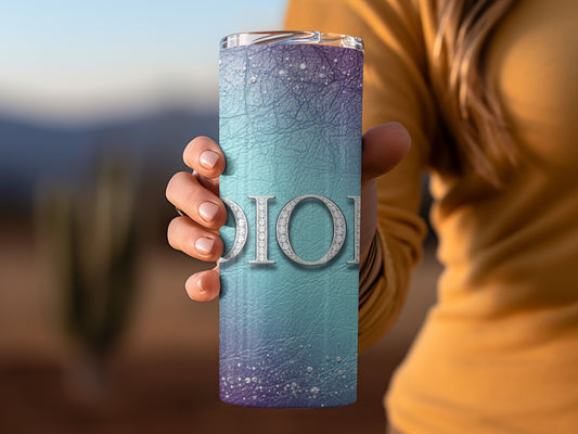 DIOR Sparkling Text On Turquoise Purple Background Tumblers