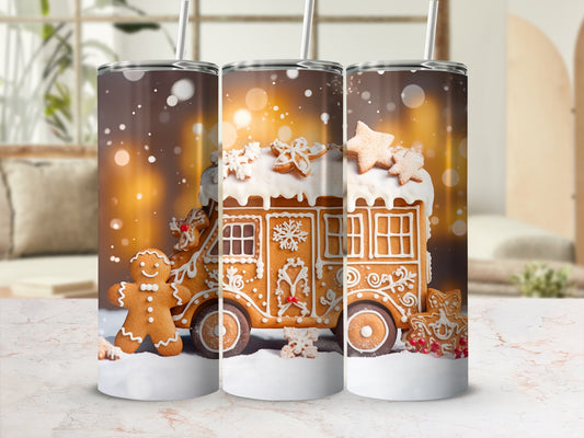 Festive Gingerbread House and Snowman Tumbler Cup