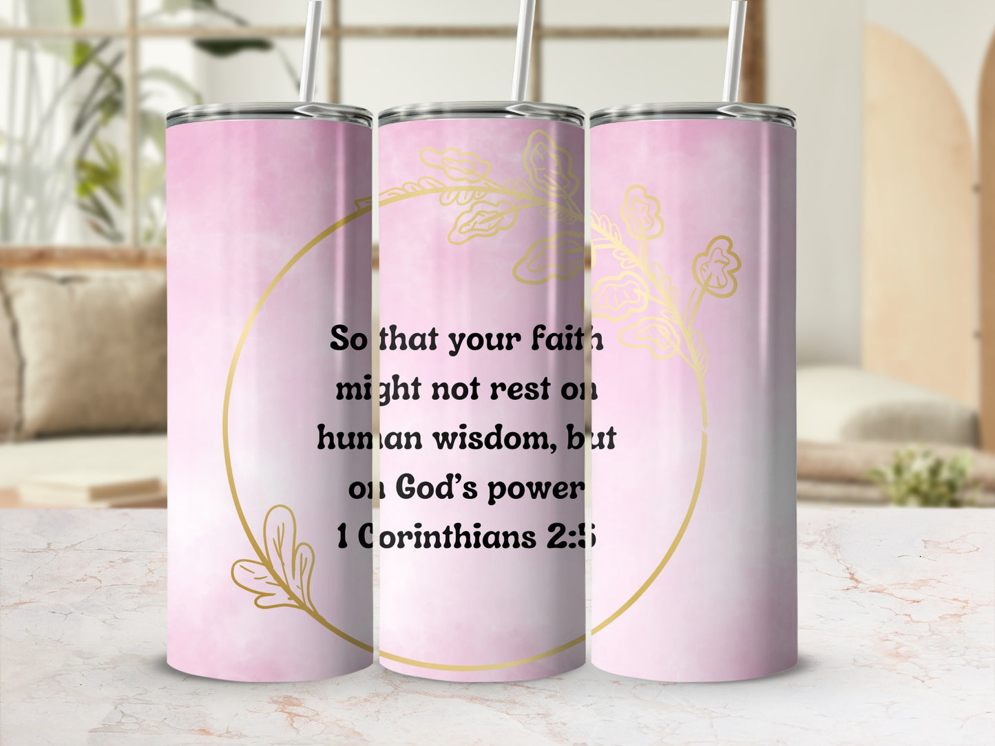 Inspirational Scripture Quote Tumbler with Floral Design