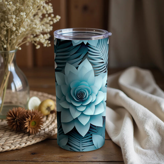 Beautiful Aqua Flower Patterned Tumbler