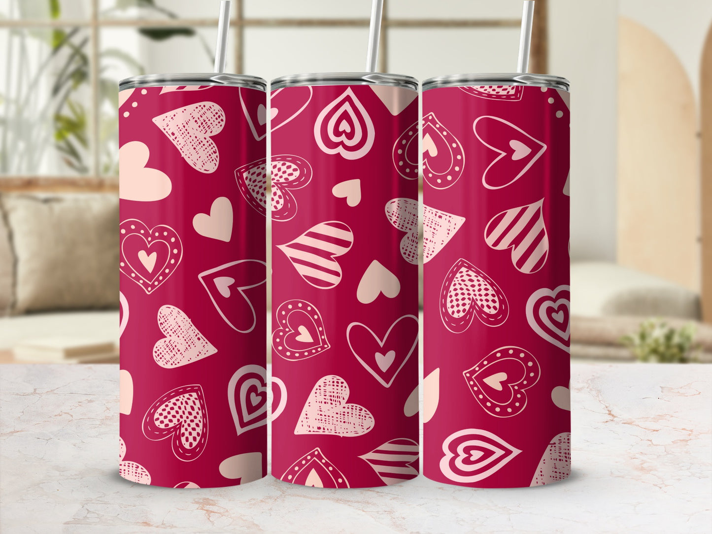 Red and White Heart Patterned Insulated Drinkware