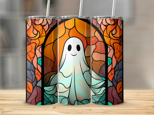 Ghost with stained glass pattern on a tumbler.