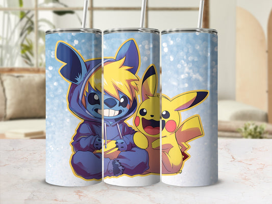 Blue Hoodie Cartoon Character and Friend Tumbler