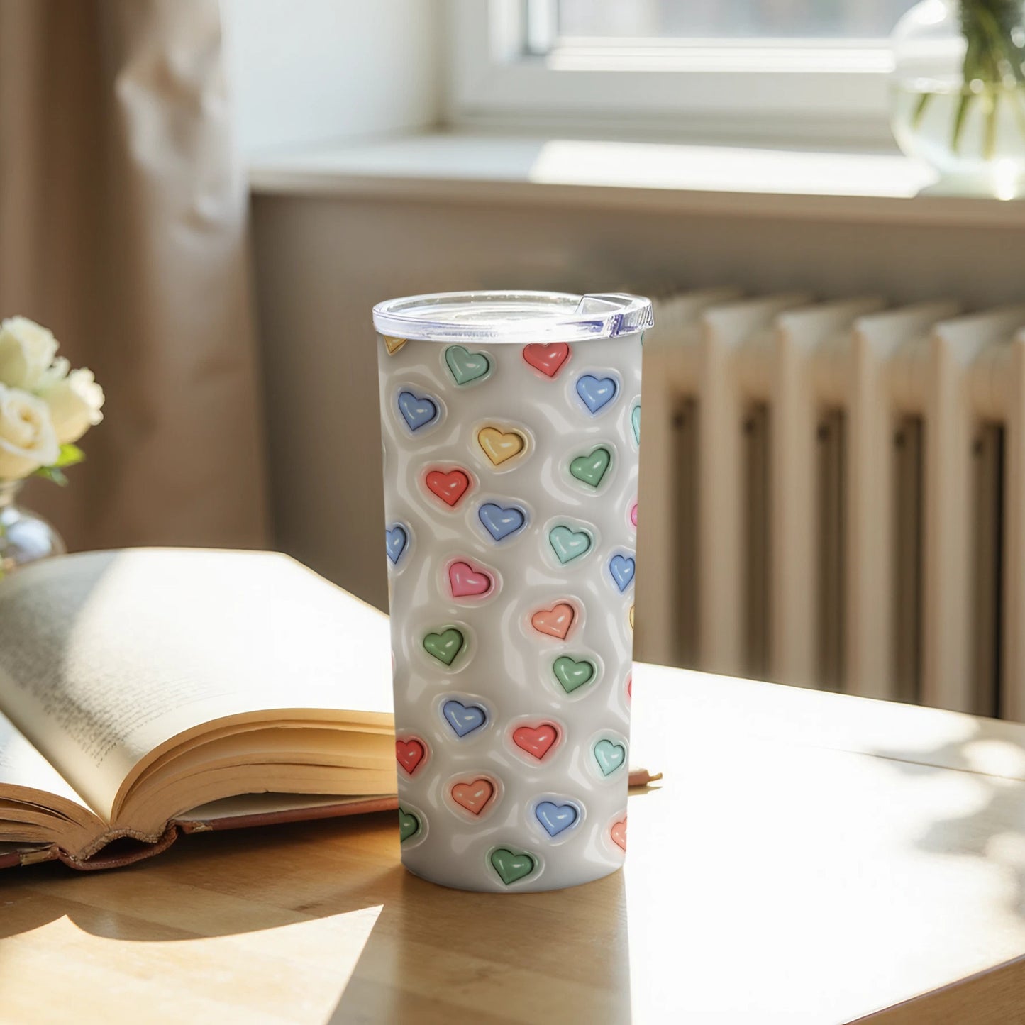 Colorful Heart Pattern Insulated Tumbler Cup