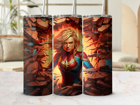 Heroic Character Breaking Through Wall Travel Tumbler