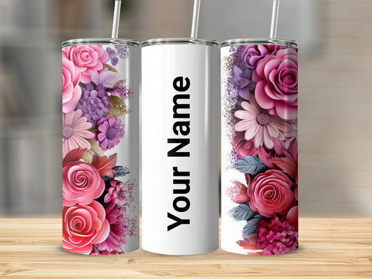 Customizable Floral Design Stainless Steel Tumbler