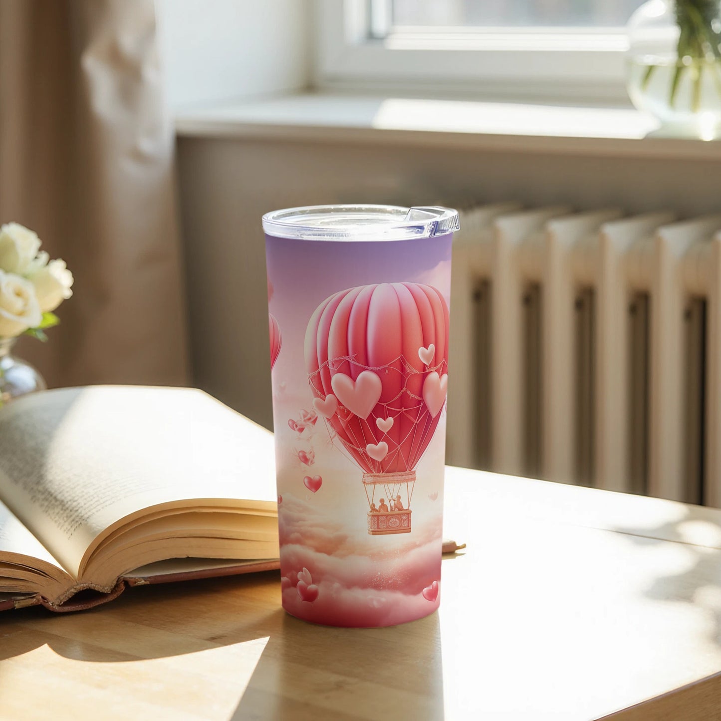 Hot Air Balloon Tumbler Hearts Design for Coffee