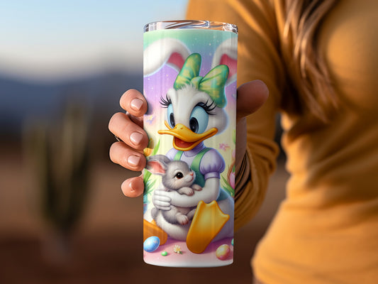 Adorable Duck Holding Bunny Design Tumbler Cup