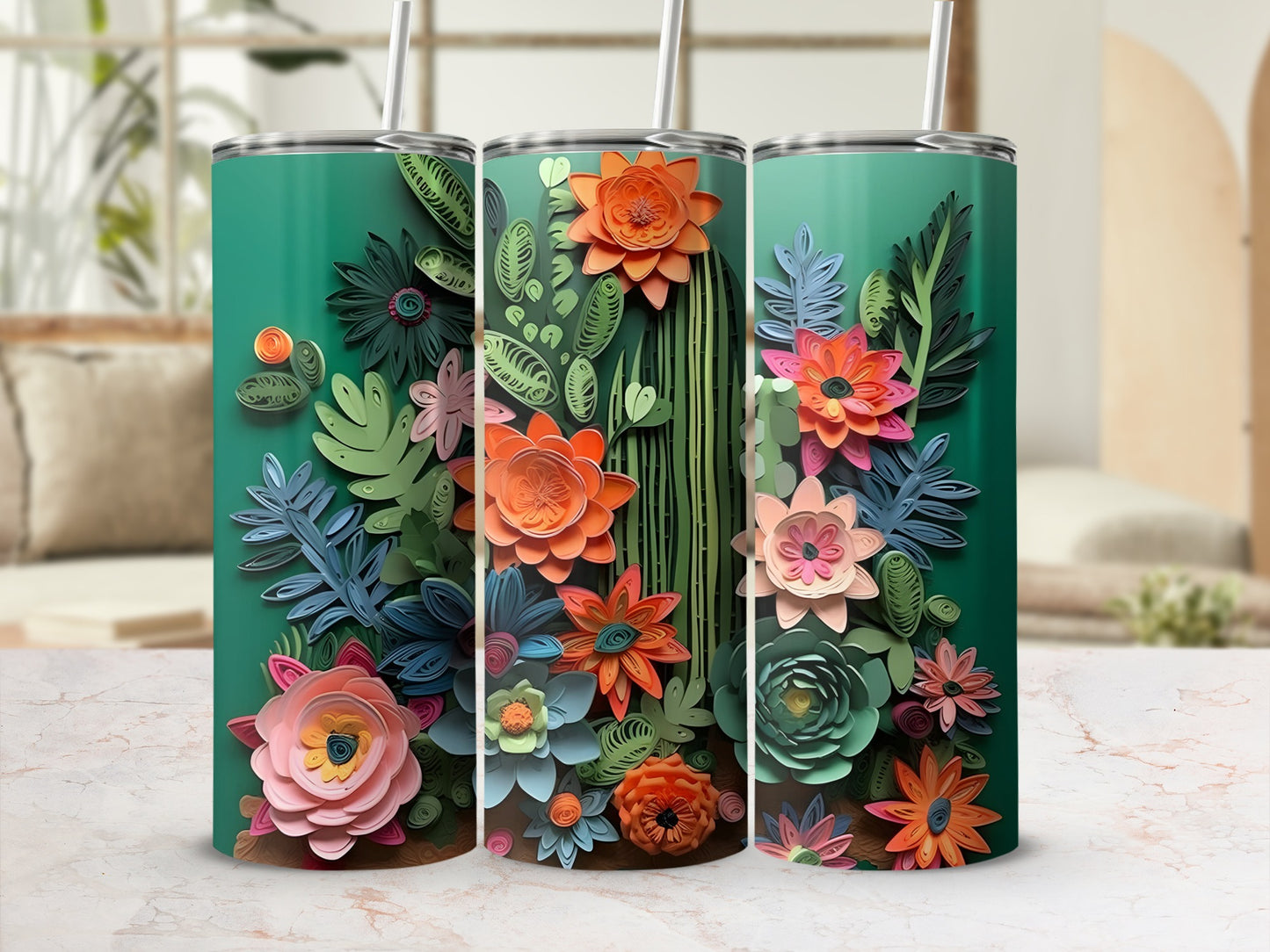 Colorful Floral Design Stainless Steel Tumbler