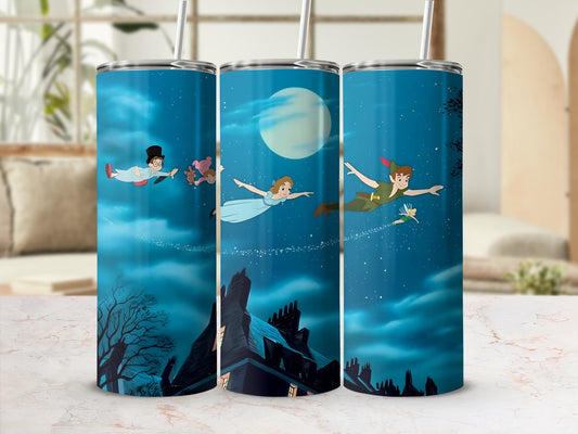 Flying Characters Under Night Sky Design Tumbler