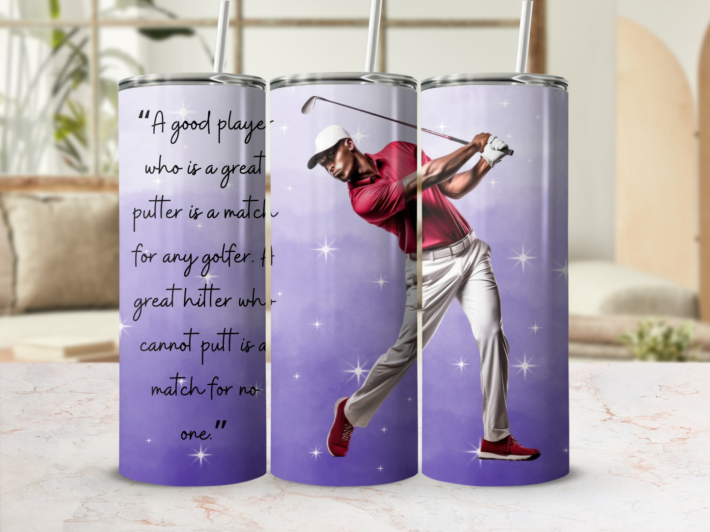 Motivational Golf Player Tumbler with Quote Design