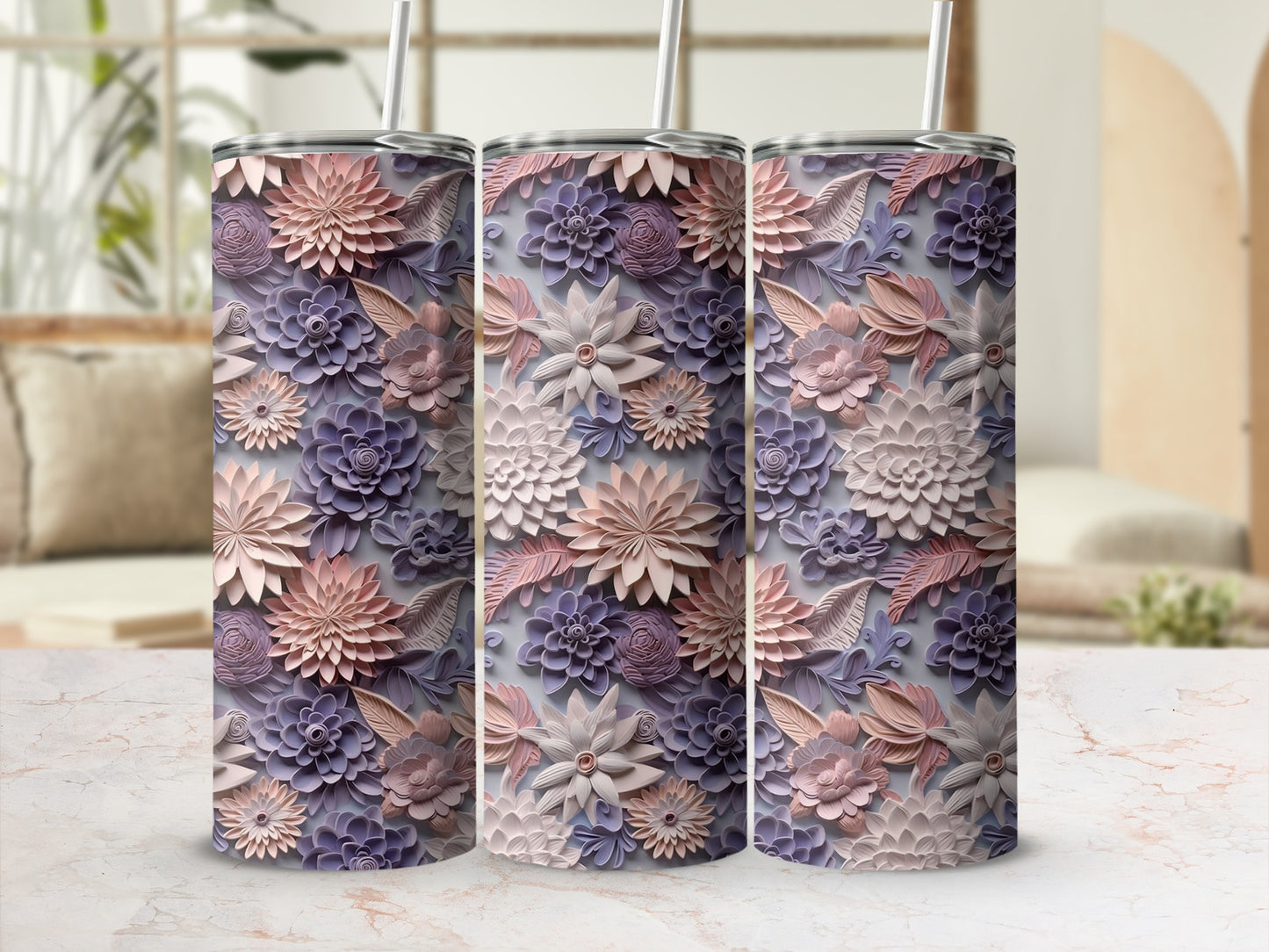 Elegant Floral Blooms Patterned Insulated Tumbler Cup
