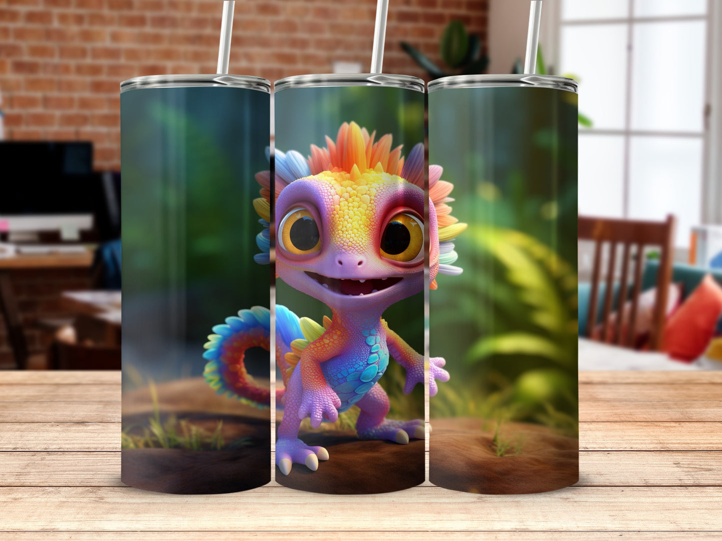 Colorful Lizard Character Art Insulated Tumbler