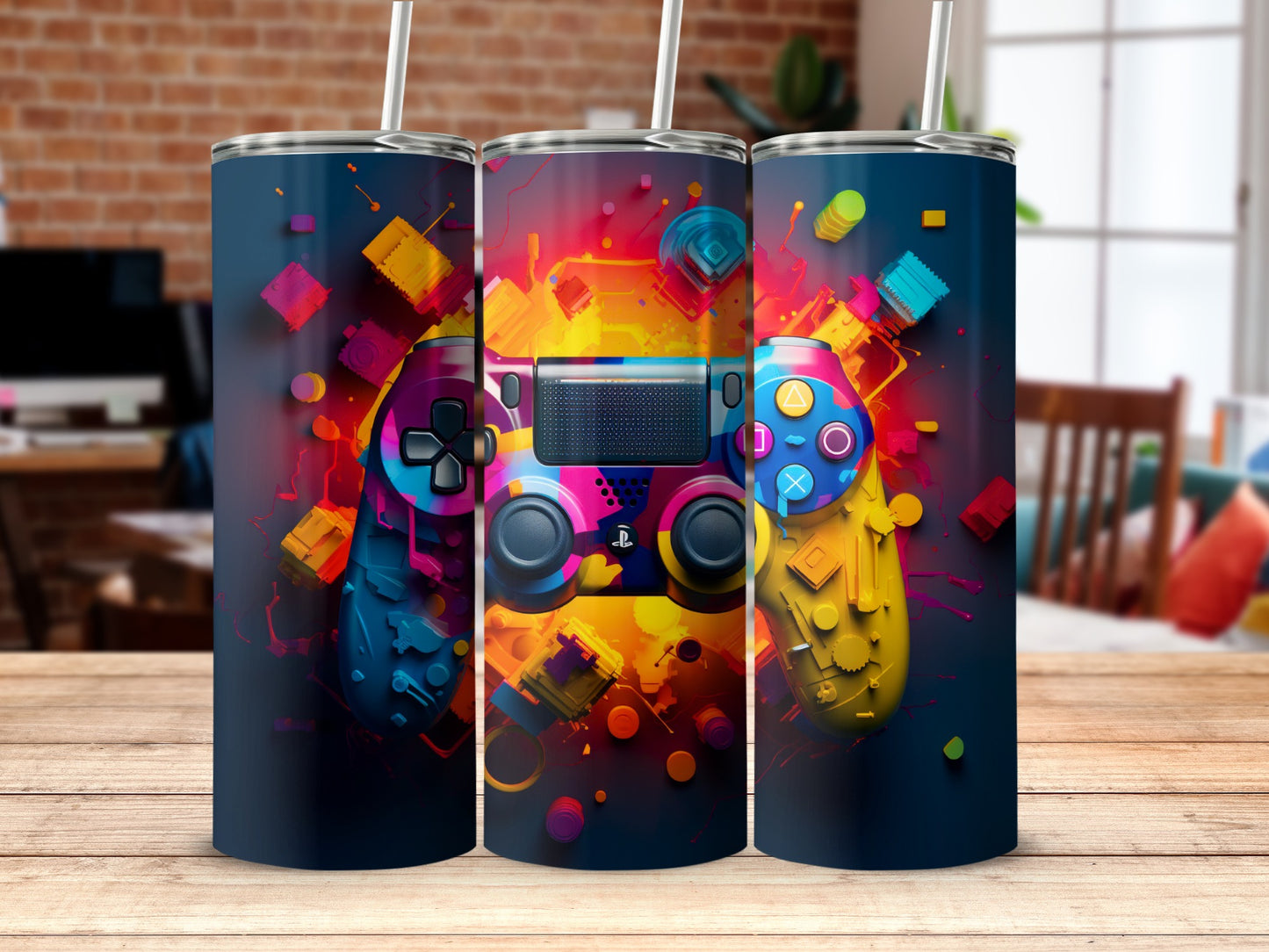 Vibrant Gaming Controller Design Tumbler Cup
