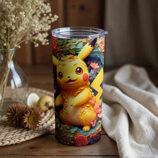 Pikachu Floral Design Tumbler for Pokémon Fans