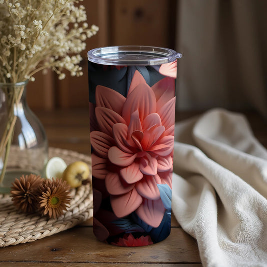 Floral Design Tumbler with Pink Blossom Artwork Cup