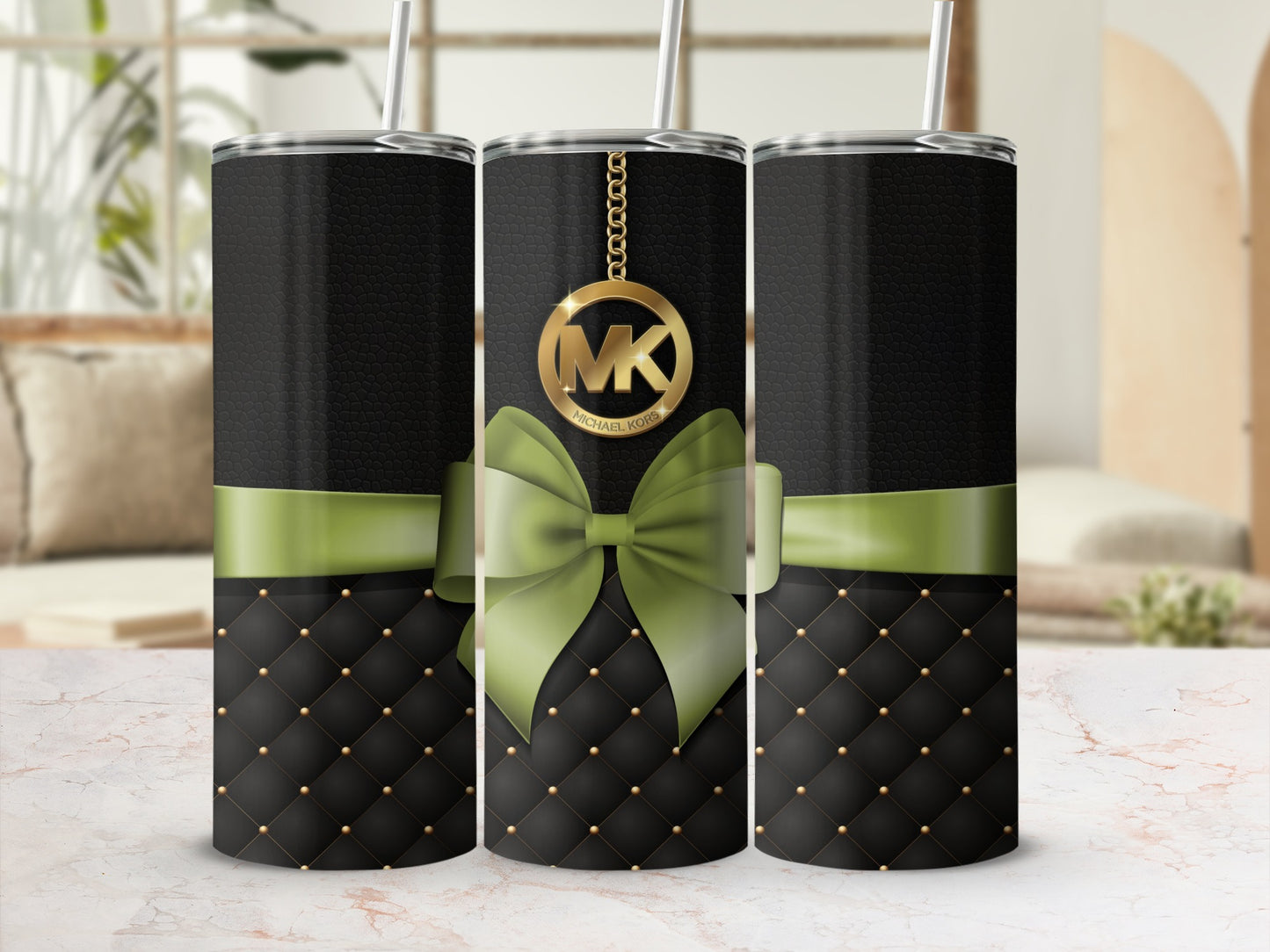 Stylish Black and Green Tumbler with Gold Accents