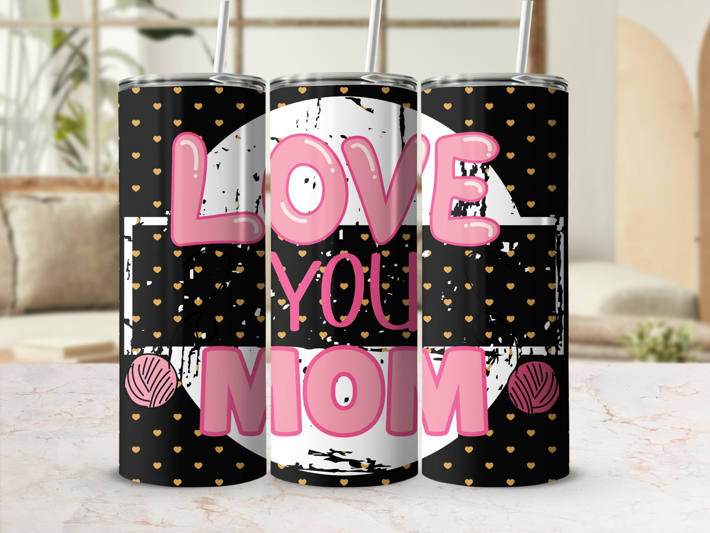 Love You Mom Heart Pattern Design Tumbler