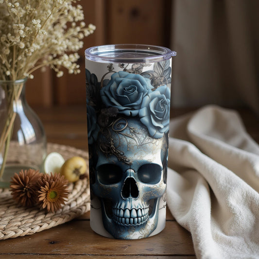 Gothic Skull with Blue Flowers Tumbler