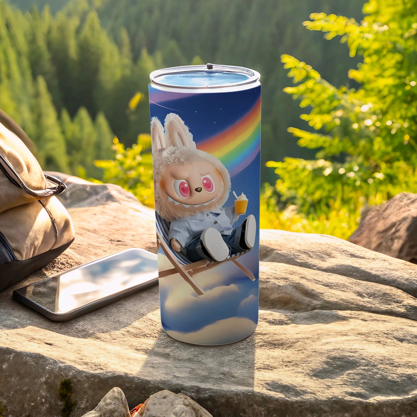 Cute Cartoon Bunny with Rainbow Tumbler Cup