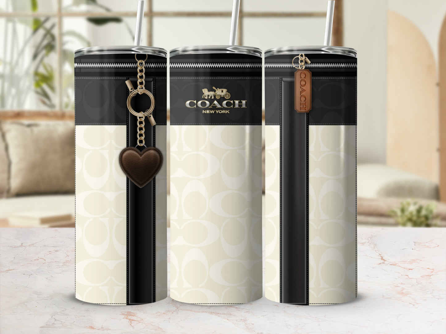 Stylish Coach New York Tumblers with Heart Keychain