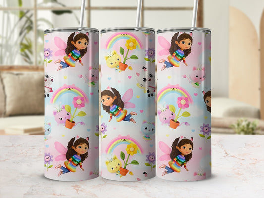 Colorful Kids Fairy and Rainbow Patterned Tumbler