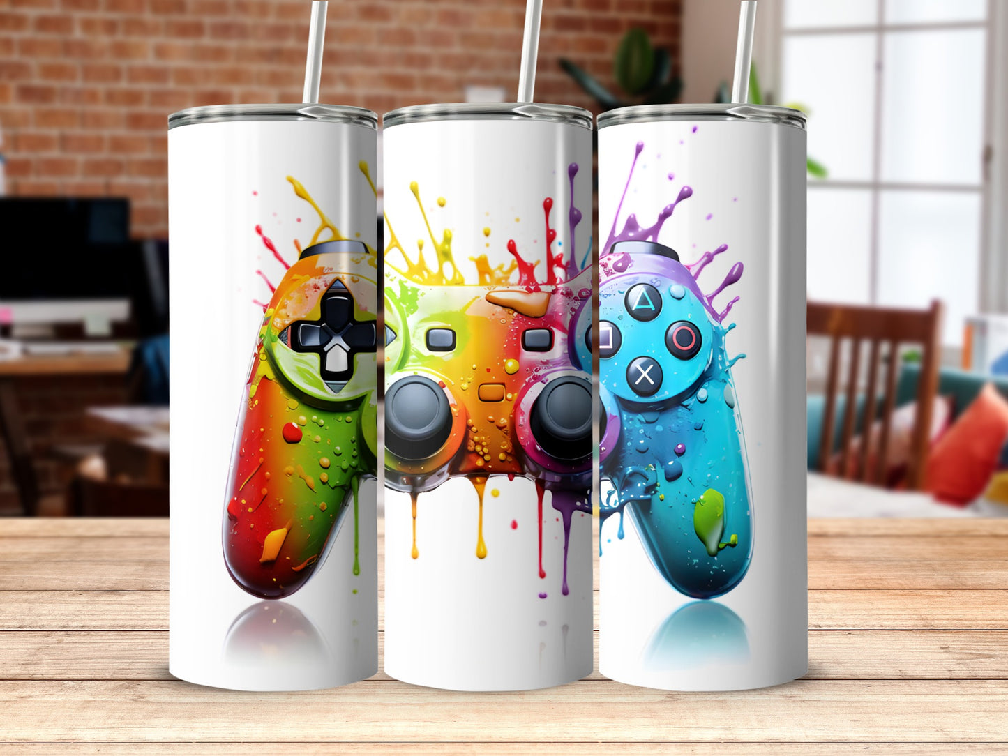 Vibrant Gaming Controllers Art Tumbler Collection