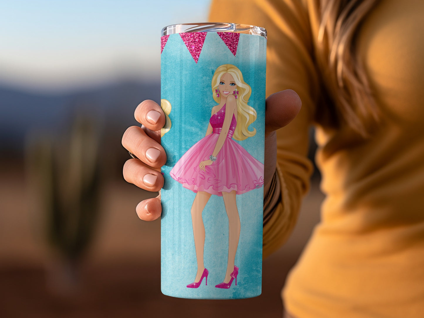 Three Beautiful Blond Ladies With Dog On Blue Backdrop Tumblers