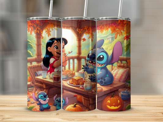 Fall Scene with Cute Alien and Little Girl Tumbler