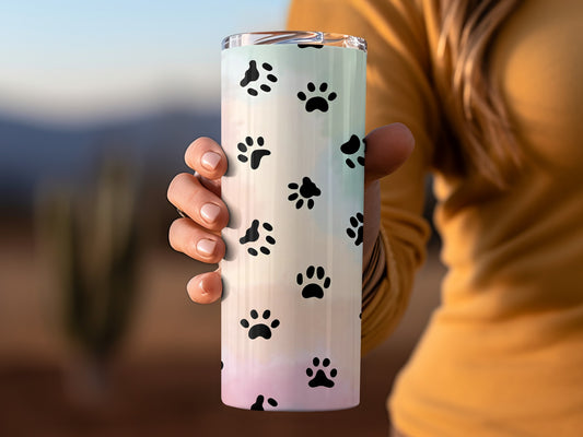 Colorful Tumbler with Black Paw Print Design