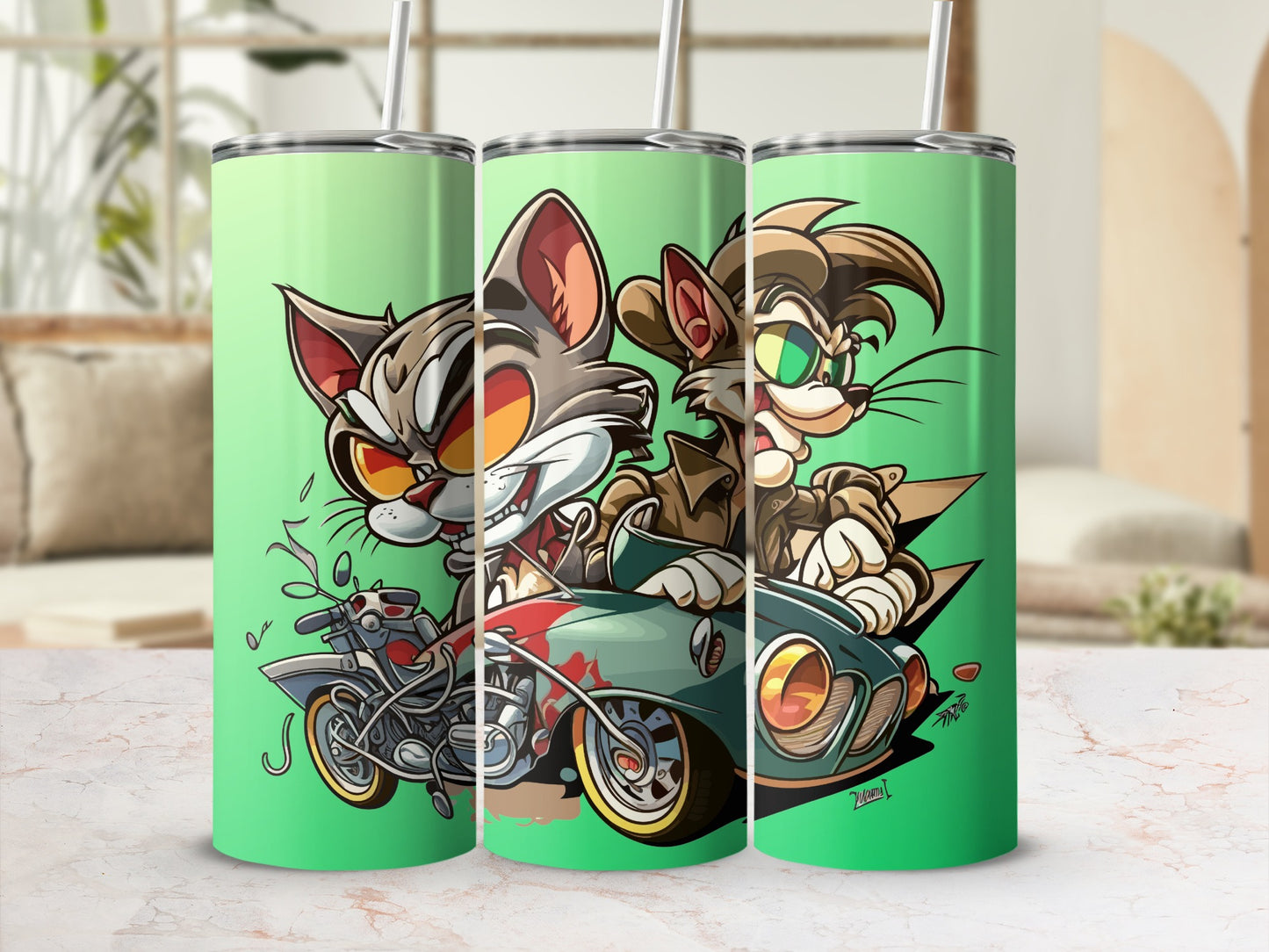 Fun Cat and Dog Auto Racing Design Insulated Tumbler