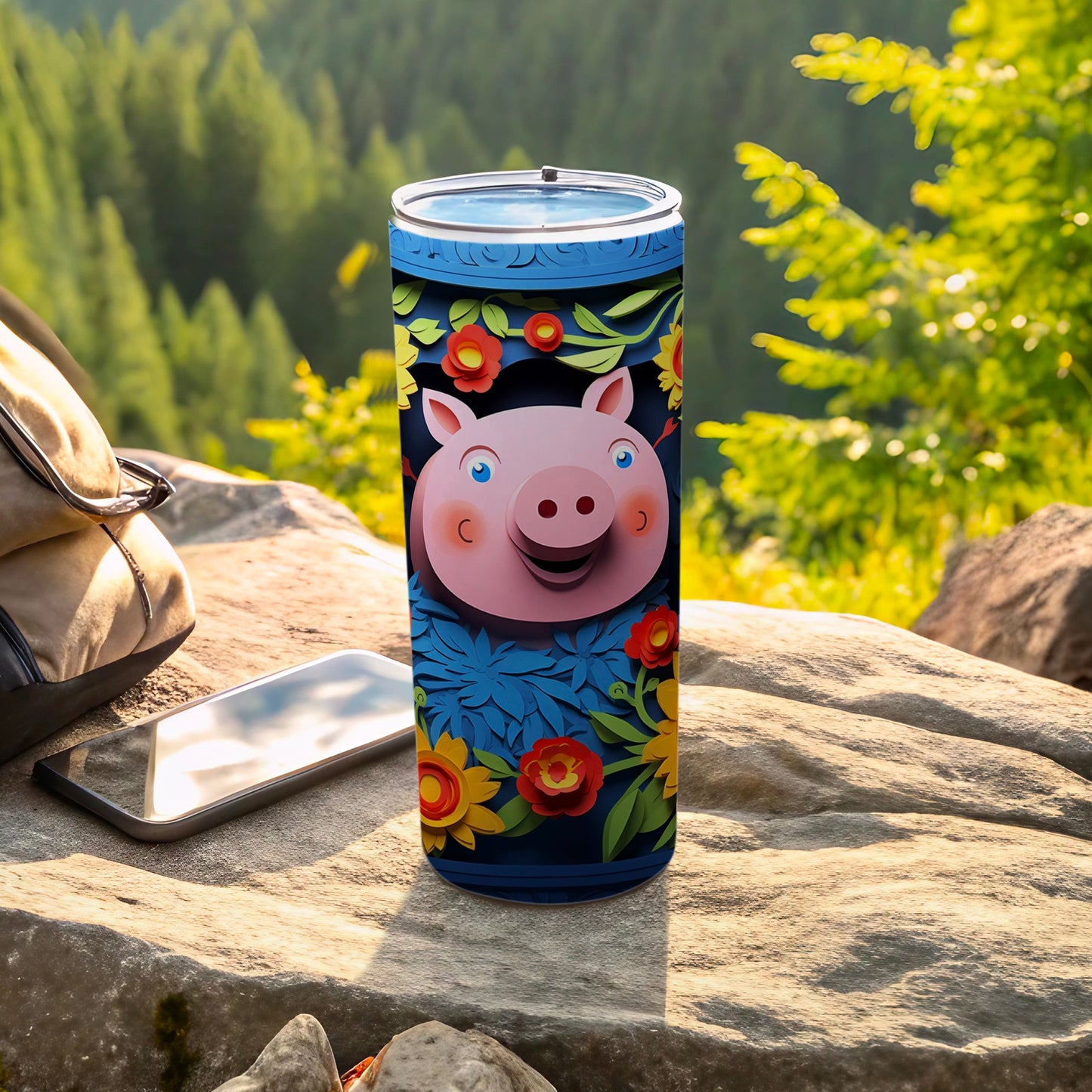 Colorful Pig Art Design Travel Tumbler for Outdoor Adventures