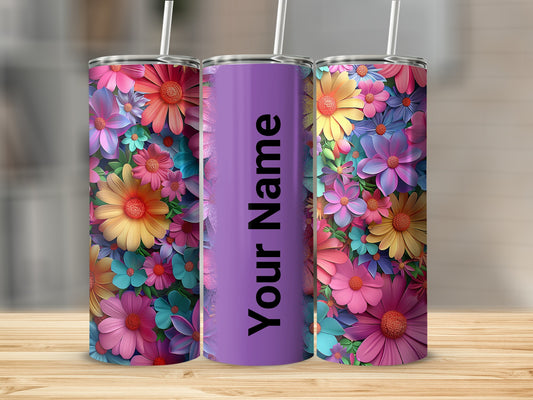 Vibrant Floral Customizable Tumbler with Straw