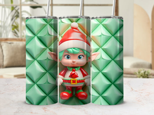 Festive Elf Design Green Geometric Pattern Tumbler