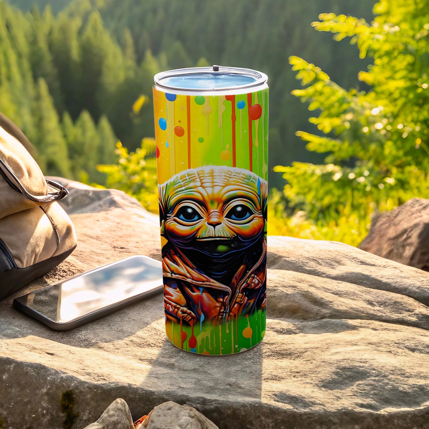 Colorful Alien Character Tumbler for Outdoor Adventures
