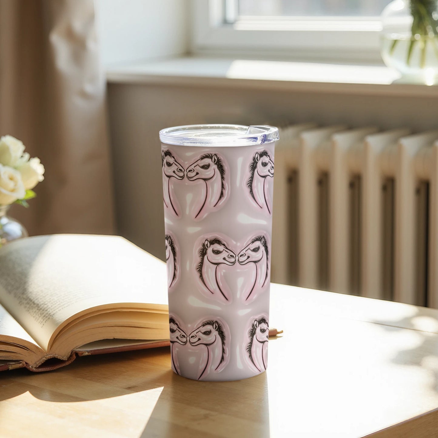 Adorable Pink Llama Print Tumbler with Lid