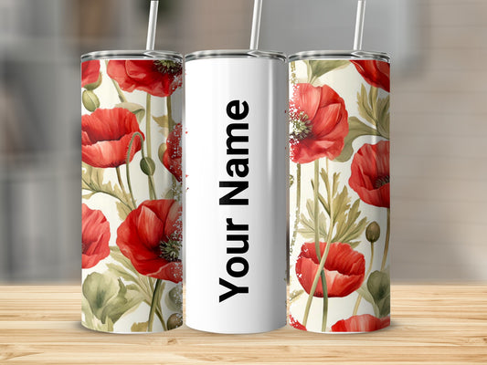 Personalized Red Floral Customizable Tumbler Product