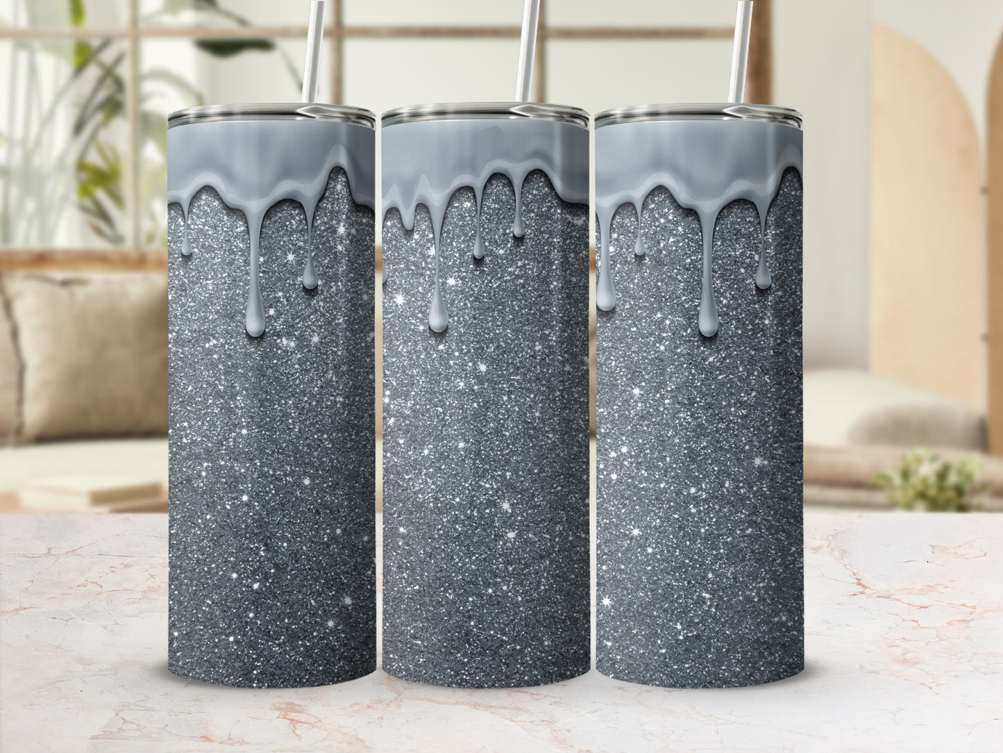 Silver Drip Sparkle Design Custom Tumbler For Stylish Use