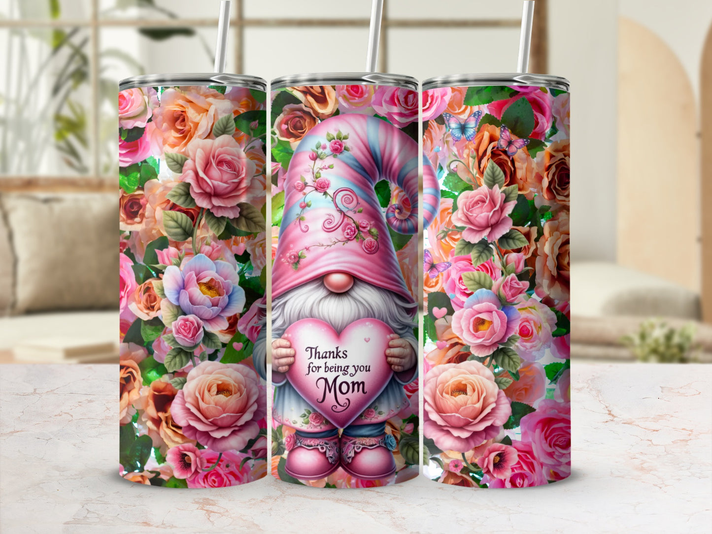 Floral and Gnome Design Mom Appreciation Tumbler