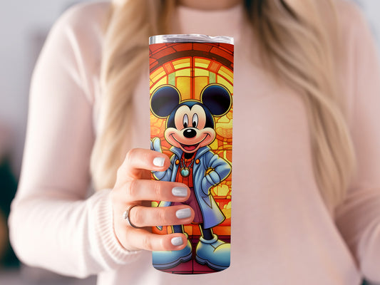 Mickey Mouse Art Travel Tumbler with Stained Glass Design