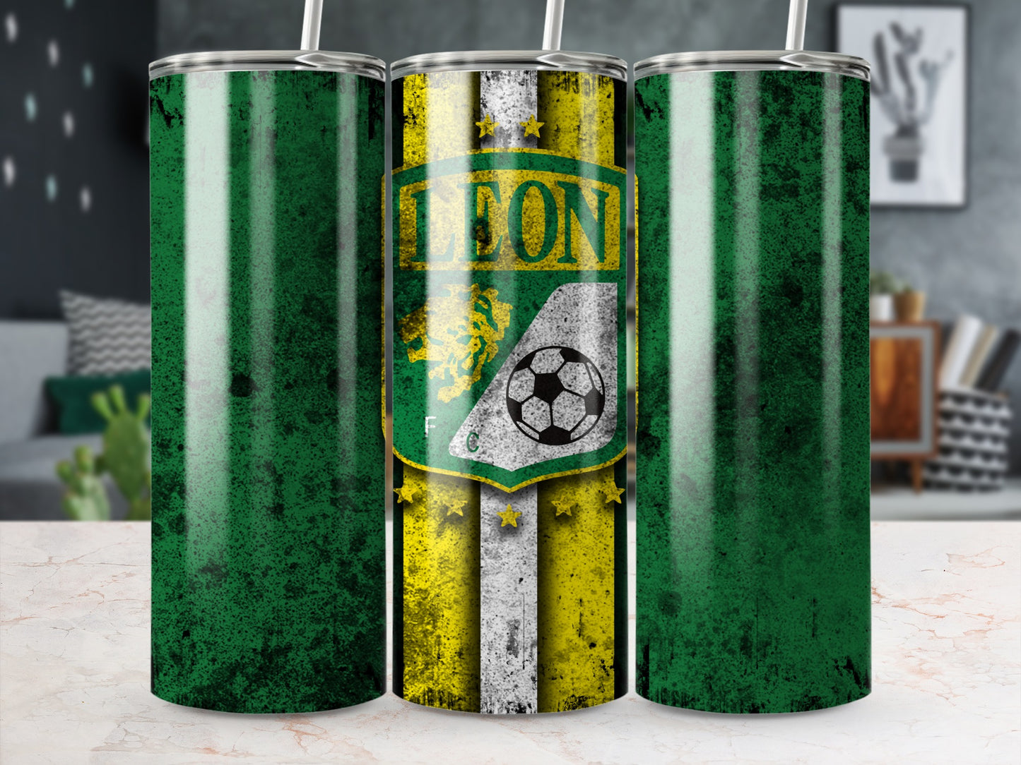 Soccer Emblem Green and Yellow Tall Tumbler Cup
