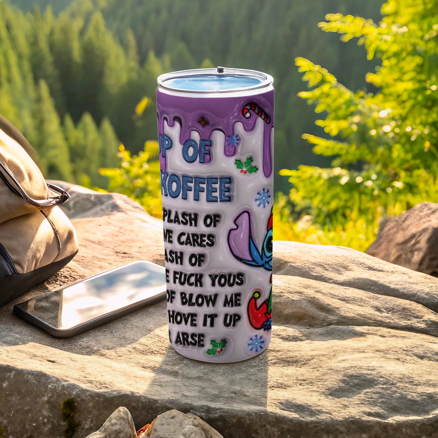Funny Purple Tumbler with Colorful Design for Outdoor Use