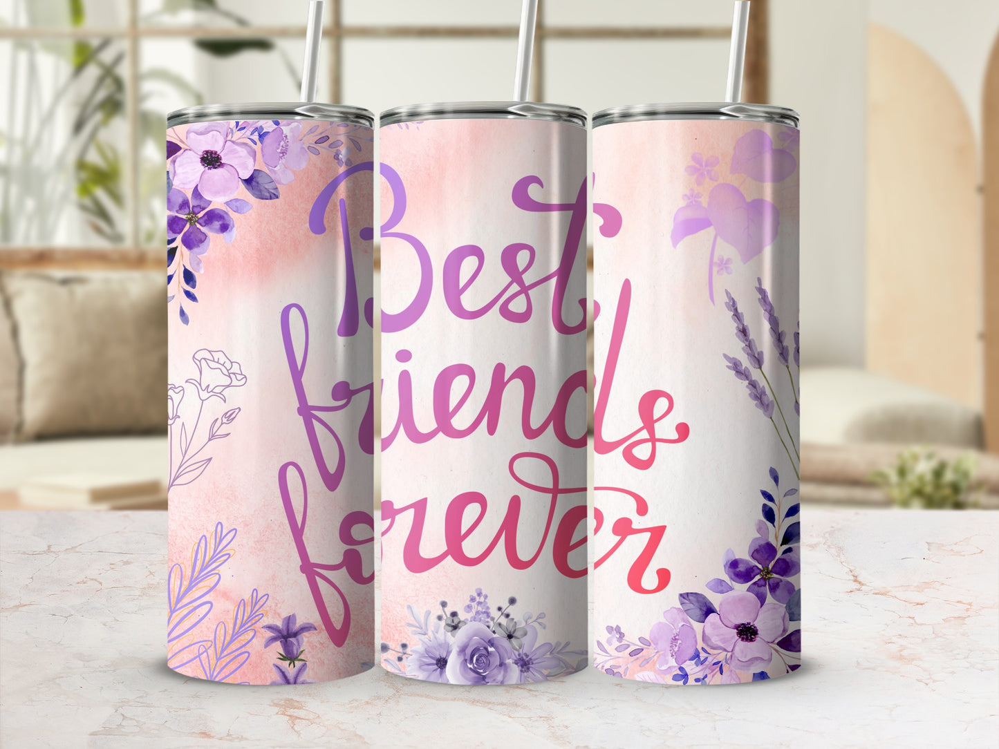 Best Friends Forever Floral Design Tumbler