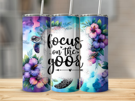 Three tumblers with sea turtle and floral watercolor design.